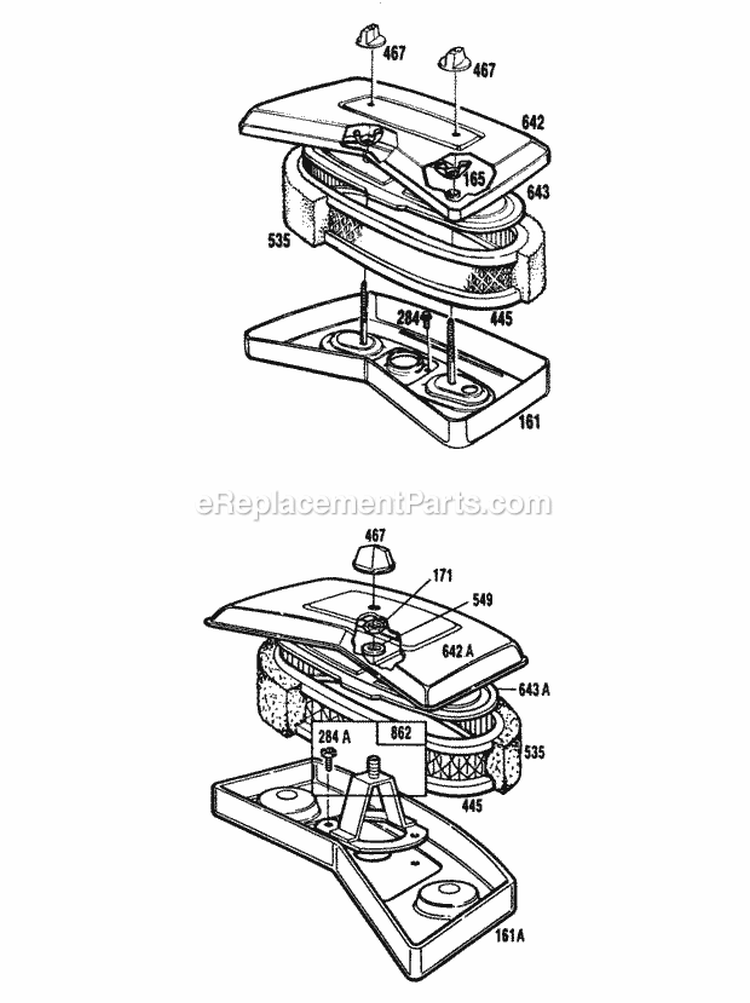 Air Cleaner Groups Diagram and Parts List for  Briggs and Stratton Engine